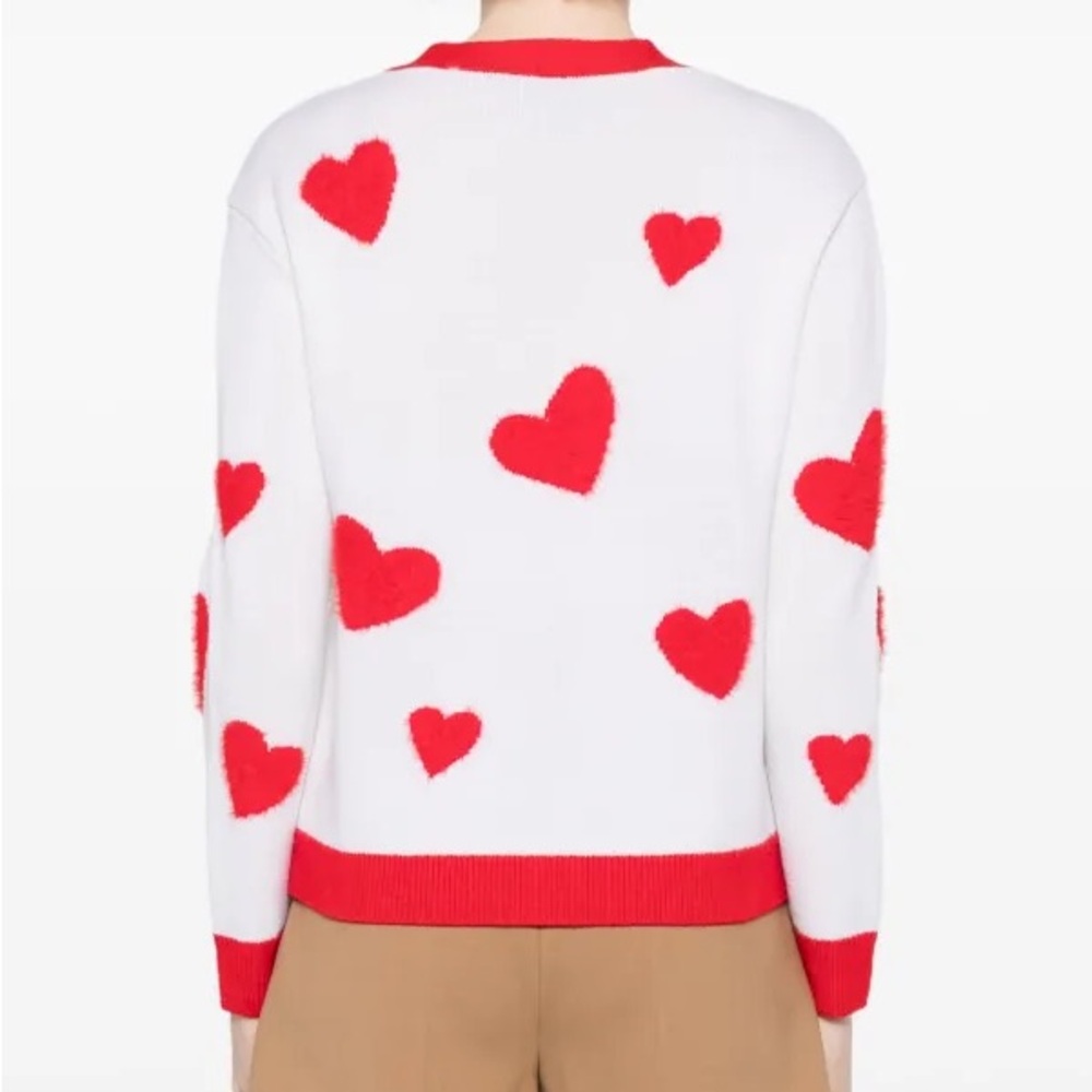 Alice + Olivia Bradley Intarsia White Red Heart VNeck Wool Blend Cardigan XS - Picture 4 of 14